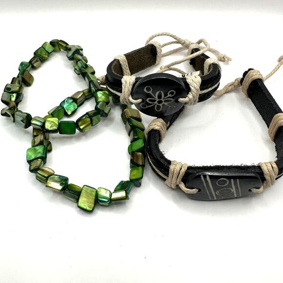 Bracelet Lot Set of 4 Bundle Casual Summer Surfer Stacking Beach Black Green - Picture 9 of 9